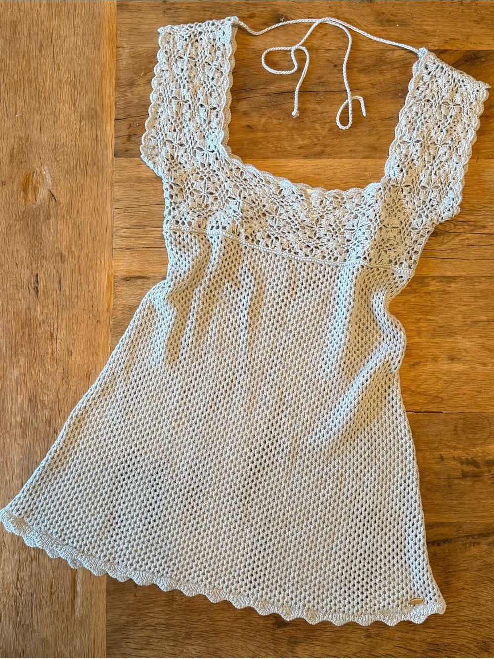 Altar'd State LIKE NEW Tidal Shore Cover-Up Dress Crochet Large Light Blue Grey - Picture 2 of 10